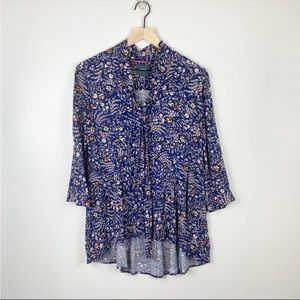 NWOT Anthropologie Maeve Navy Blue Floral Smocked Blouse XSmall